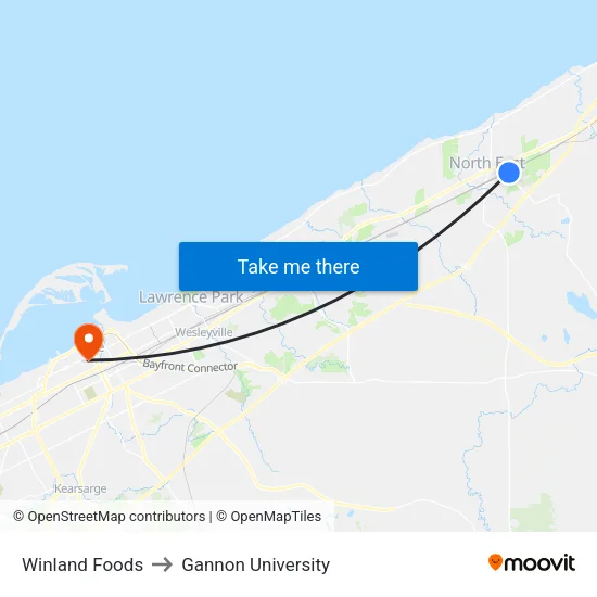 Winland Foods to Gannon University map