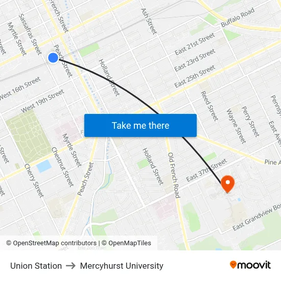 Union Station to Mercyhurst University map