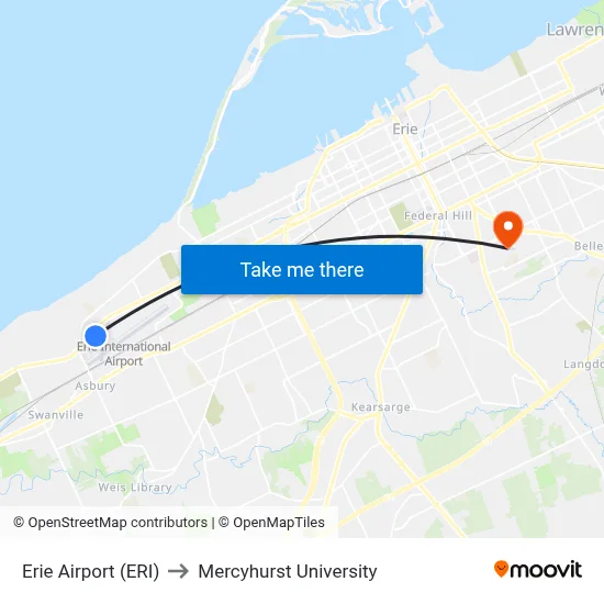 Erie Airport (ERI) to Mercyhurst University map