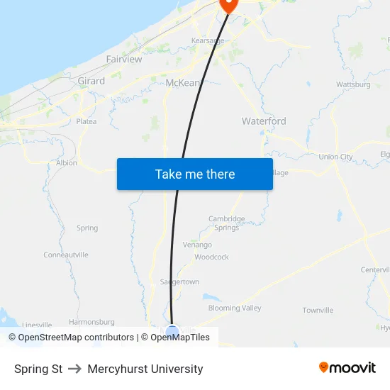 Spring St to Mercyhurst University map