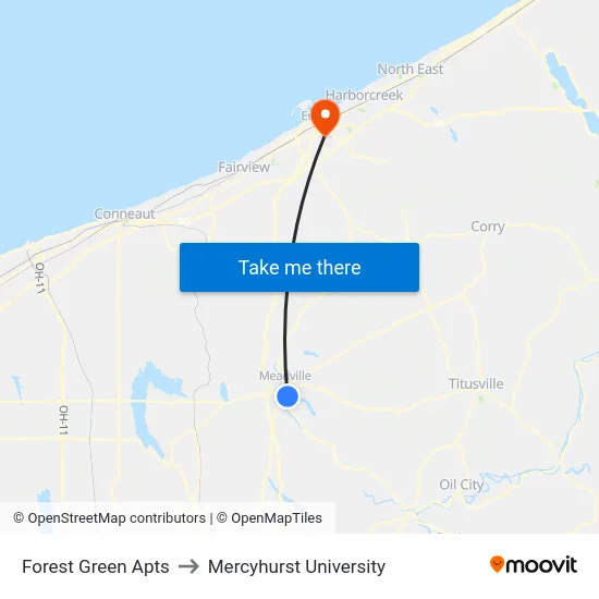 Forest Green Apts to Mercyhurst University map