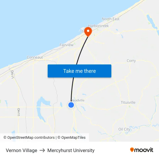 Vernon Village to Mercyhurst University map