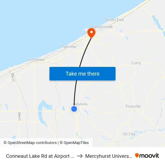 Conneaut Lake Rd at Airport Rd to Mercyhurst University map