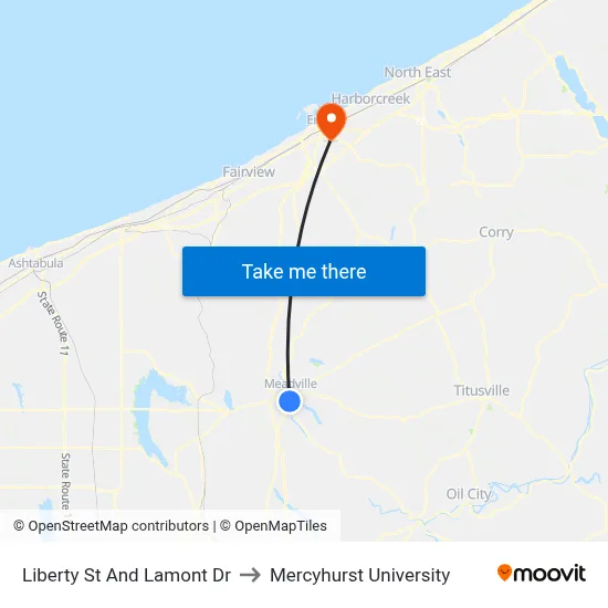 Liberty St And Lamont Dr to Mercyhurst University map