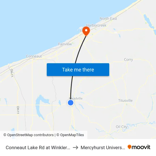 Conneaut Lake Rd at Winkler Dr to Mercyhurst University map