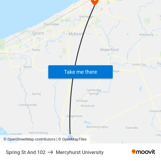 Spring St And 102 to Mercyhurst University map