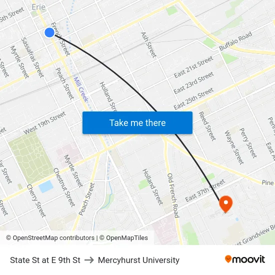 State St at E 9th St to Mercyhurst University map