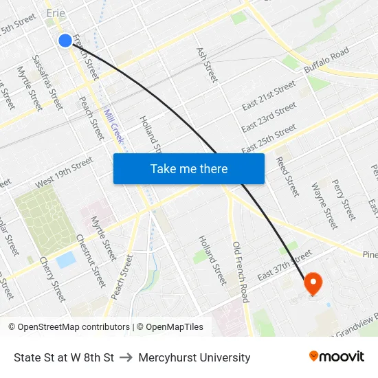 State St at W 8th St to Mercyhurst University map