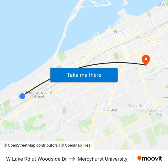 W Lake Rd at Woodside Dr to Mercyhurst University map