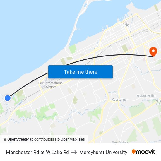 Manchester Rd at W Lake Rd to Mercyhurst University map