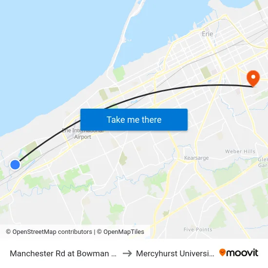 Manchester Rd at Bowman Ct to Mercyhurst University map