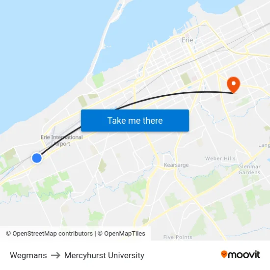 Wegmans to Mercyhurst University map
