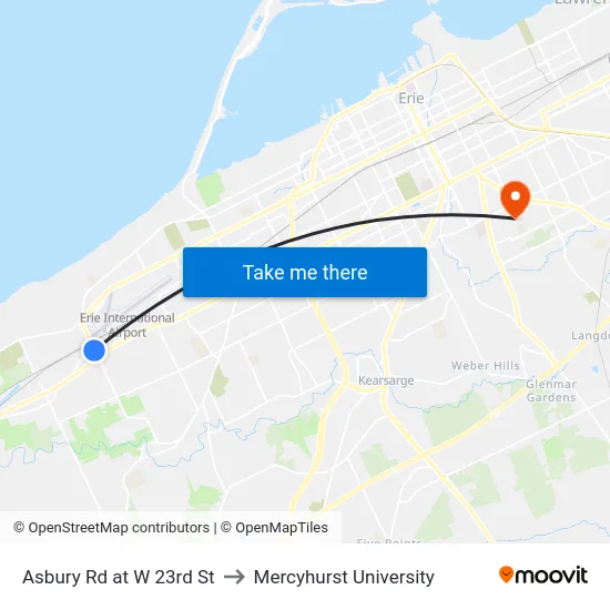 Asbury Rd at W 23rd St to Mercyhurst University map