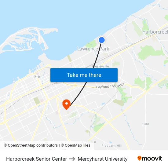 Harborcreek Senior Center to Mercyhurst University map