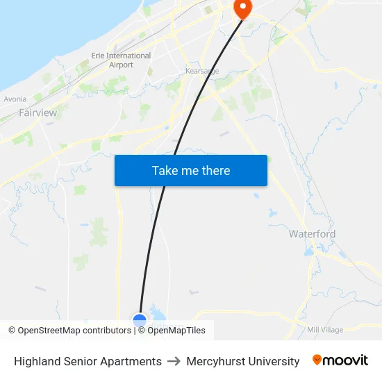 Highland Senior Apartments to Mercyhurst University map
