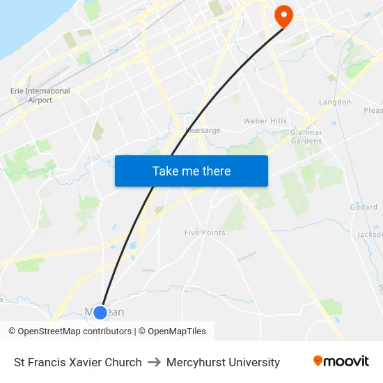 St Francis Xavier Church to Mercyhurst University map