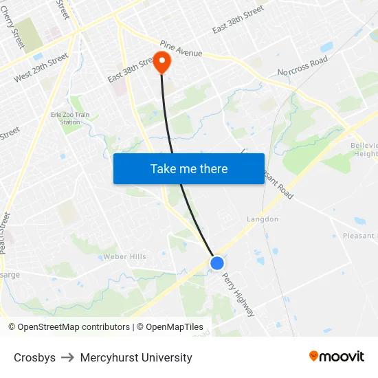 Crosbys to Mercyhurst University map