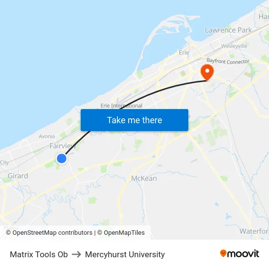 Matrix Tools Ob to Mercyhurst University map