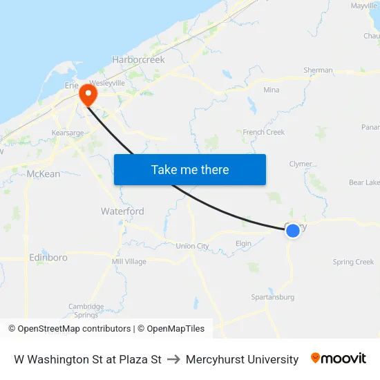 W Washington St at Plaza St to Mercyhurst University map