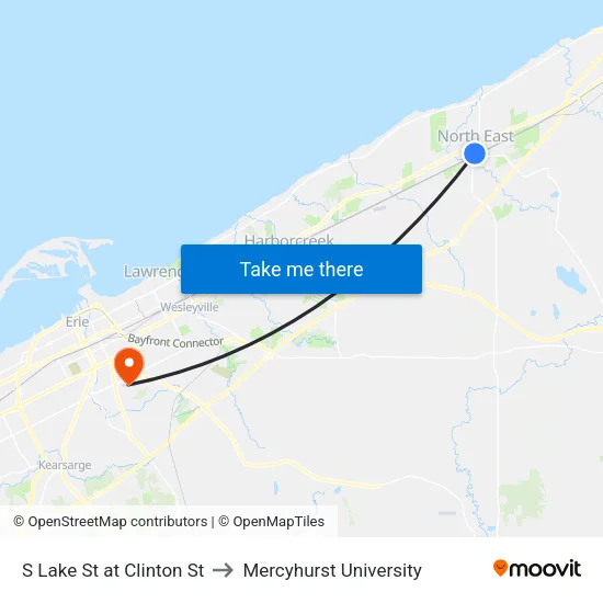 S Lake St at Clinton St to Mercyhurst University map