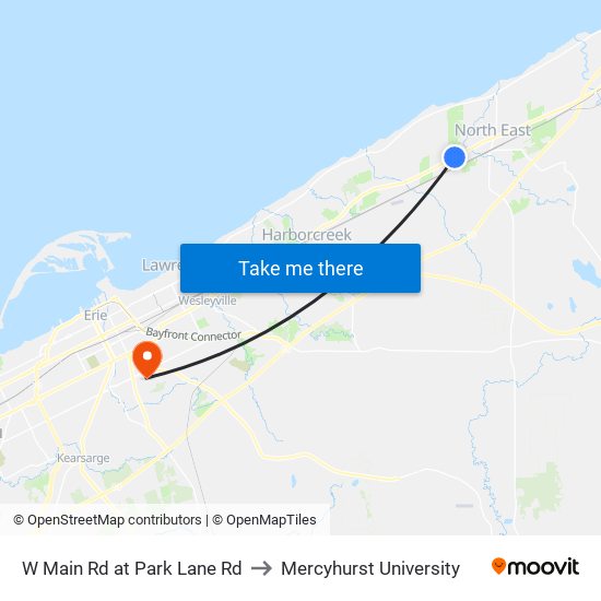 W Main Rd at Park Lane Rd to Mercyhurst University map