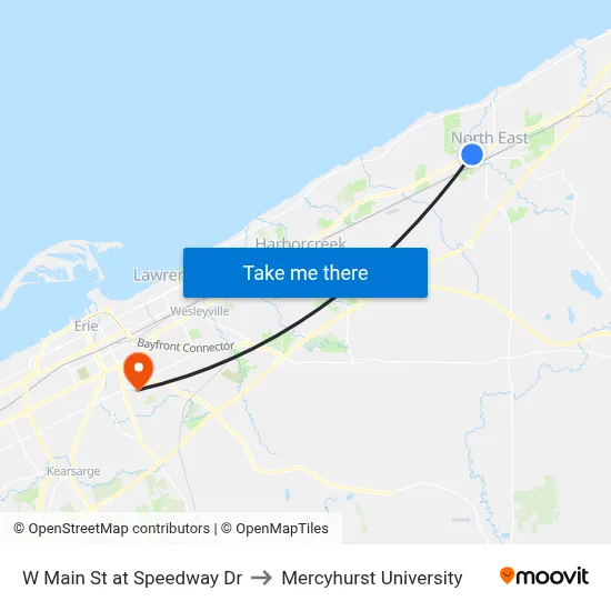 W Main St at Speedway Dr to Mercyhurst University map