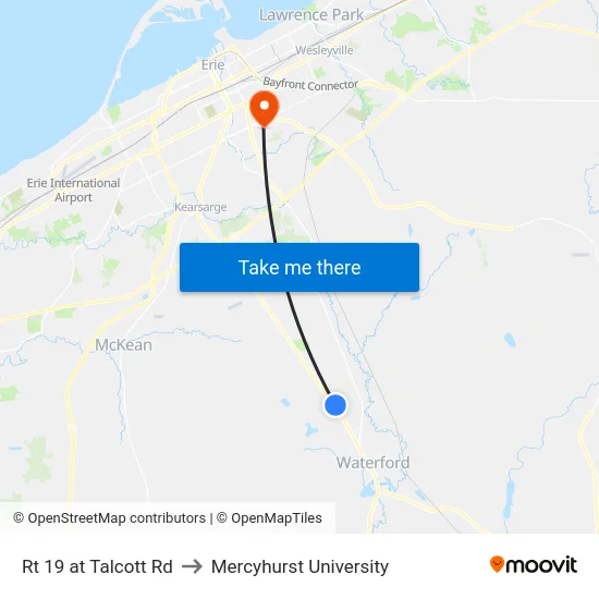 Rt 19 at Talcott Rd to Mercyhurst University map