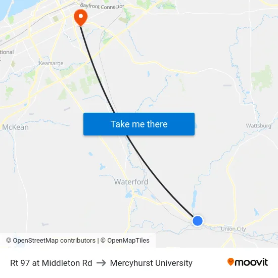 Rt 97 at Middleton Rd to Mercyhurst University map