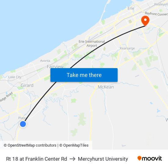 Rt 18 at Franklin Center Rd to Mercyhurst University map