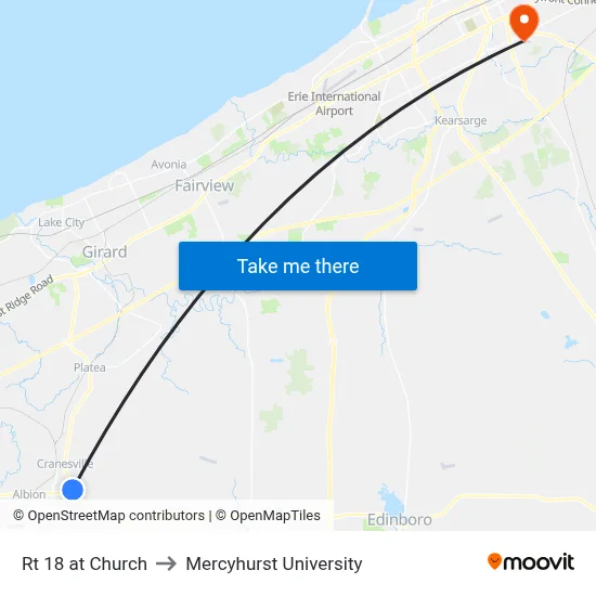 Rt 18 at Church to Mercyhurst University map