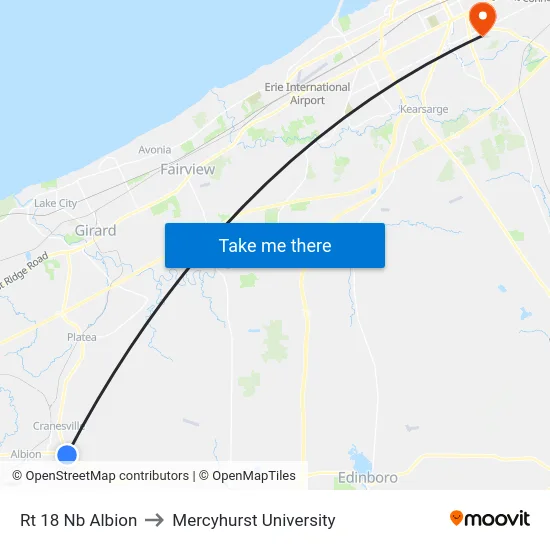 Rt 18 Nb Albion to Mercyhurst University map