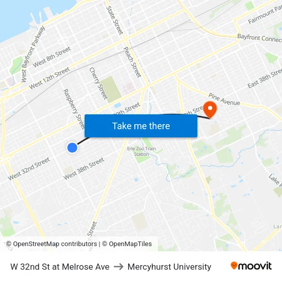 W 32nd St at Melrose Ave to Mercyhurst University map