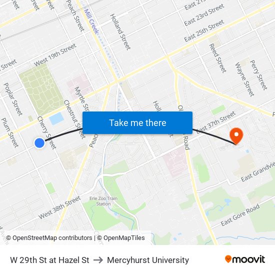 W 29th St at Hazel St to Mercyhurst University map