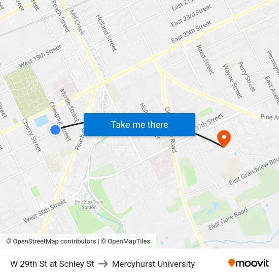W 29th St at Schley St to Mercyhurst University map