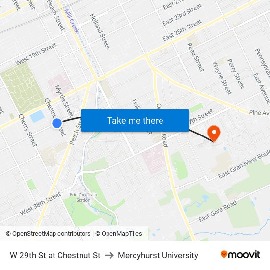 W 29th St at Chestnut St to Mercyhurst University map