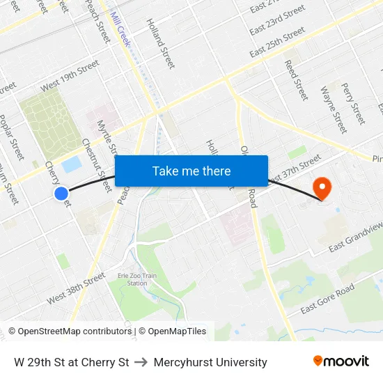 W 29th St at Cherry St to Mercyhurst University map