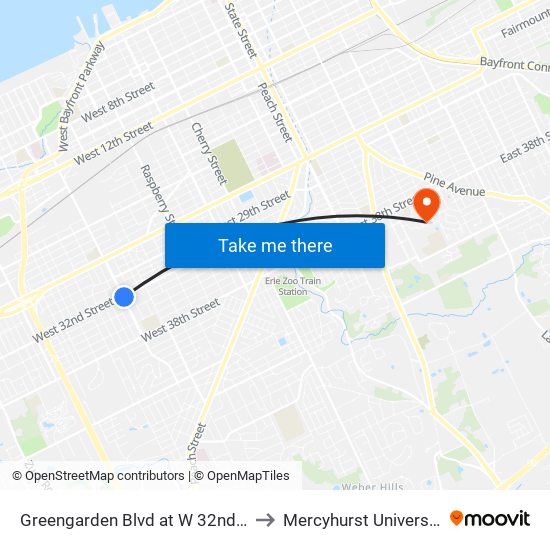 Greengarden Blvd at W 32nd St to Mercyhurst University map