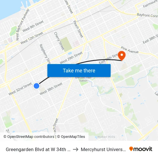 Greengarden Blvd at W 34th St to Mercyhurst University map
