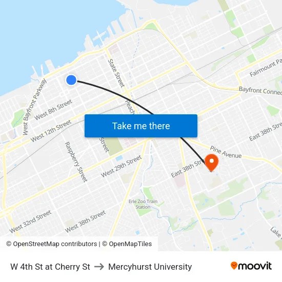 W 4th St at Cherry St to Mercyhurst University map
