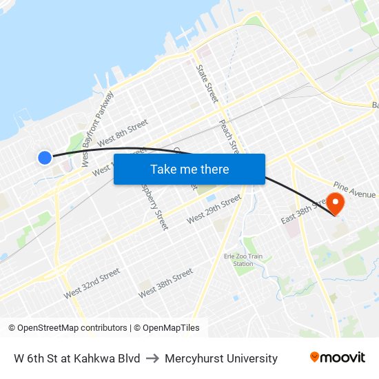 W 6th St at Kahkwa Blvd to Mercyhurst University map