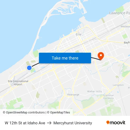 W 12th St at Idaho Ave to Mercyhurst University map
