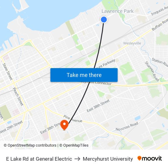 E Lake Rd at General Electric to Mercyhurst University map