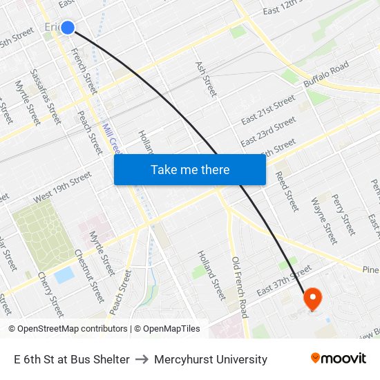 E 6th St at Bus Shelter to Mercyhurst University map