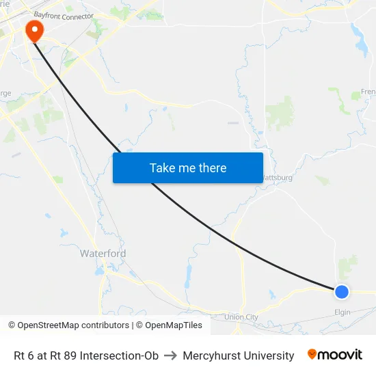 Rt 6 at Rt 89 Intersection-Ob to Mercyhurst University map