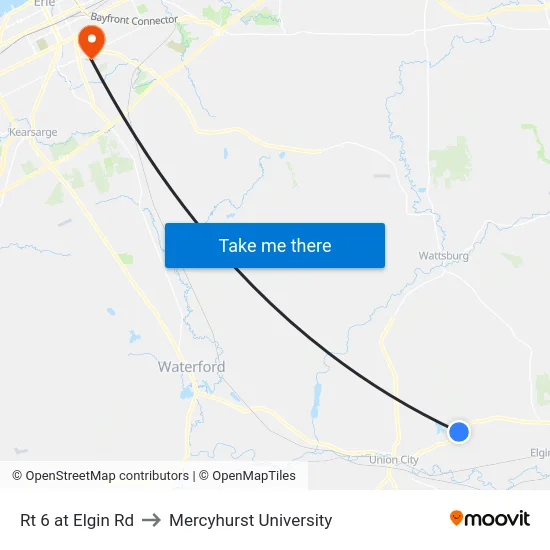 Rt 6 at Elgin Rd to Mercyhurst University map