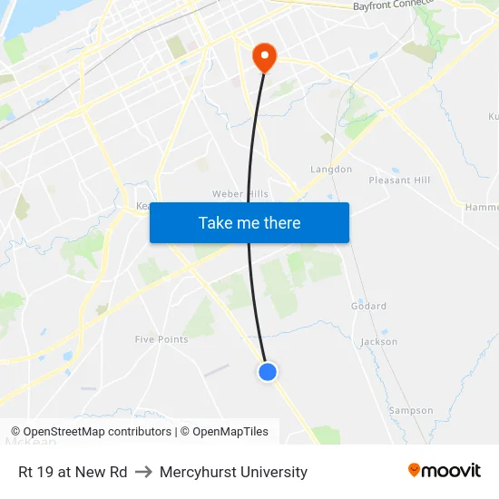 Rt 19 at New Rd to Mercyhurst University map