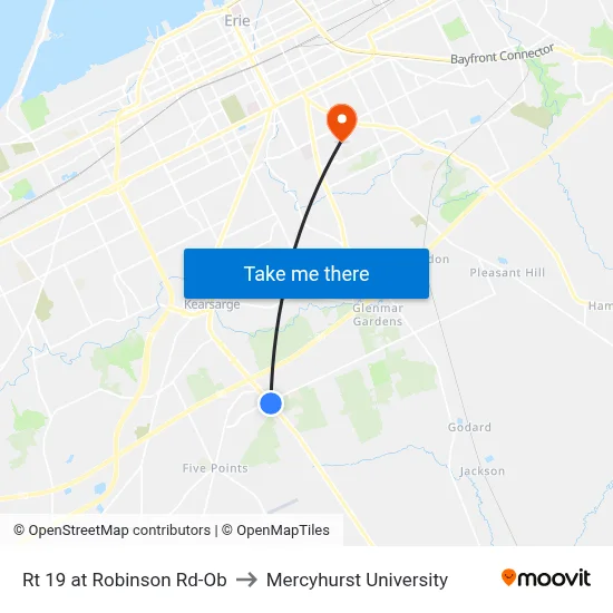 Rt 19 at Robinson Rd-Ob to Mercyhurst University map