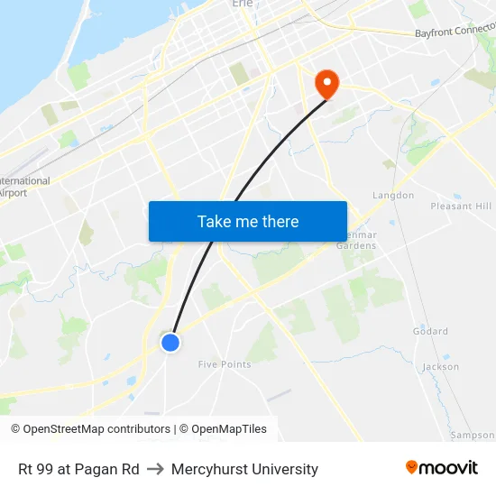 Rt 99 at Pagan Rd to Mercyhurst University map