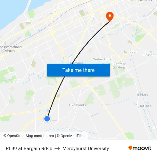 Rt 99 at Bargain Rd-Ib to Mercyhurst University map