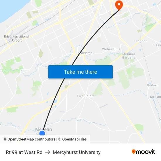 Rt 99 at West Rd to Mercyhurst University map